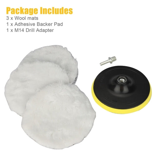 5PCS 6" Buffing Polishing Pad Wool Wheel Mop Kit For Car Polisher