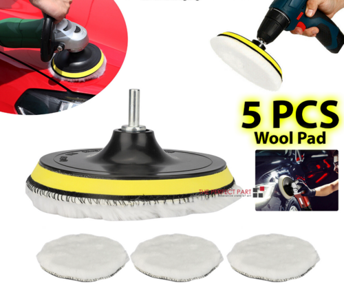 5PCS 6" Buffing Polishing Pad Wool Wheel Mop Kit For Car Polisher