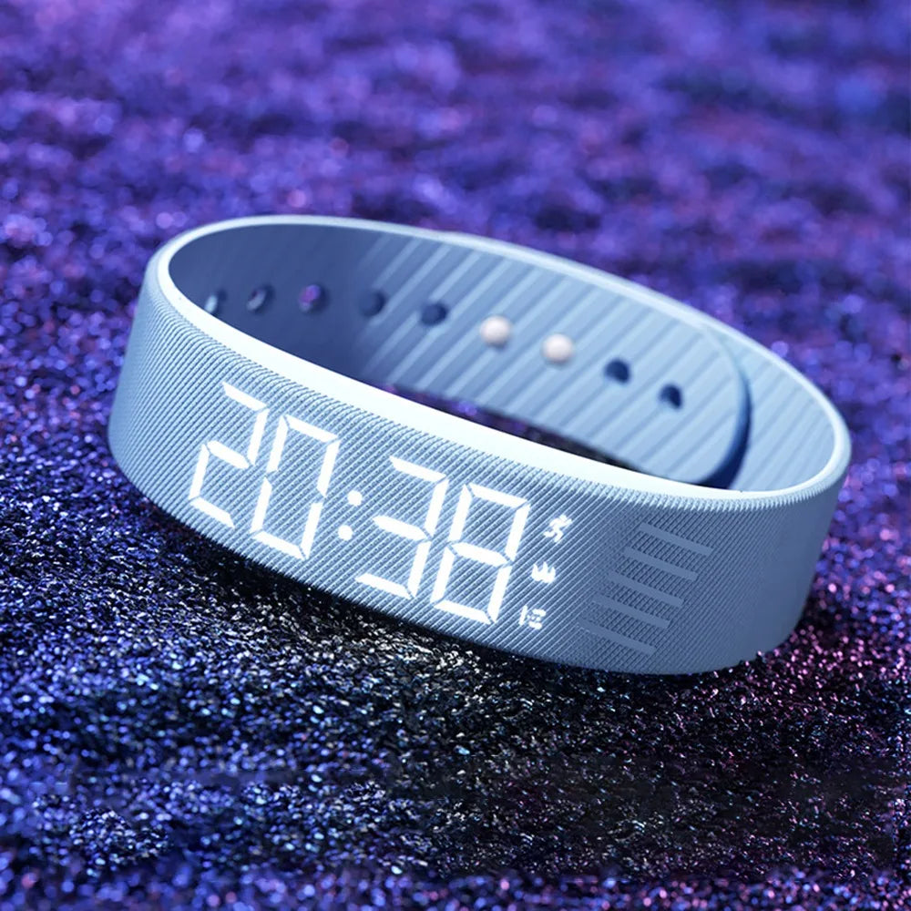 Ceas cu alarmă digital cu LED, brățară din silicon reglabilă cu funcție snooze, pedometru pentru alergare, alarmă cu vibrații și rezistent la apă
