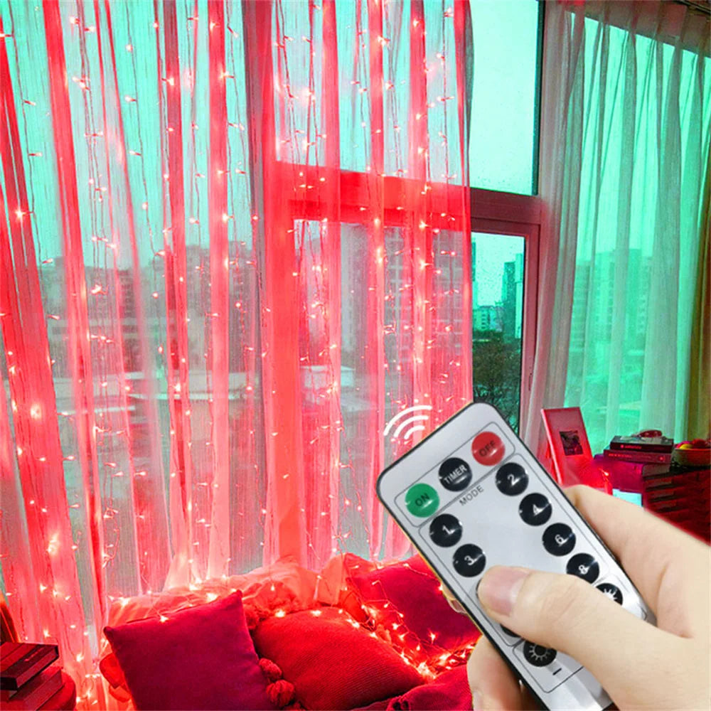 Instalație luminoasă tip perdea cu 8 moduri de iluminare, LED, cu mufă USB, pentru nuntă, Ziua Îndrăgostiților, Ramadan, EID Mubarak, decor interior pentru perdea