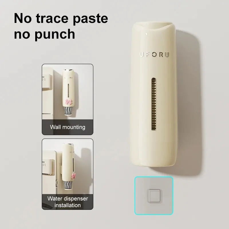 UFORU Wall-Mounted Water Dispenser Cup Holder Rack