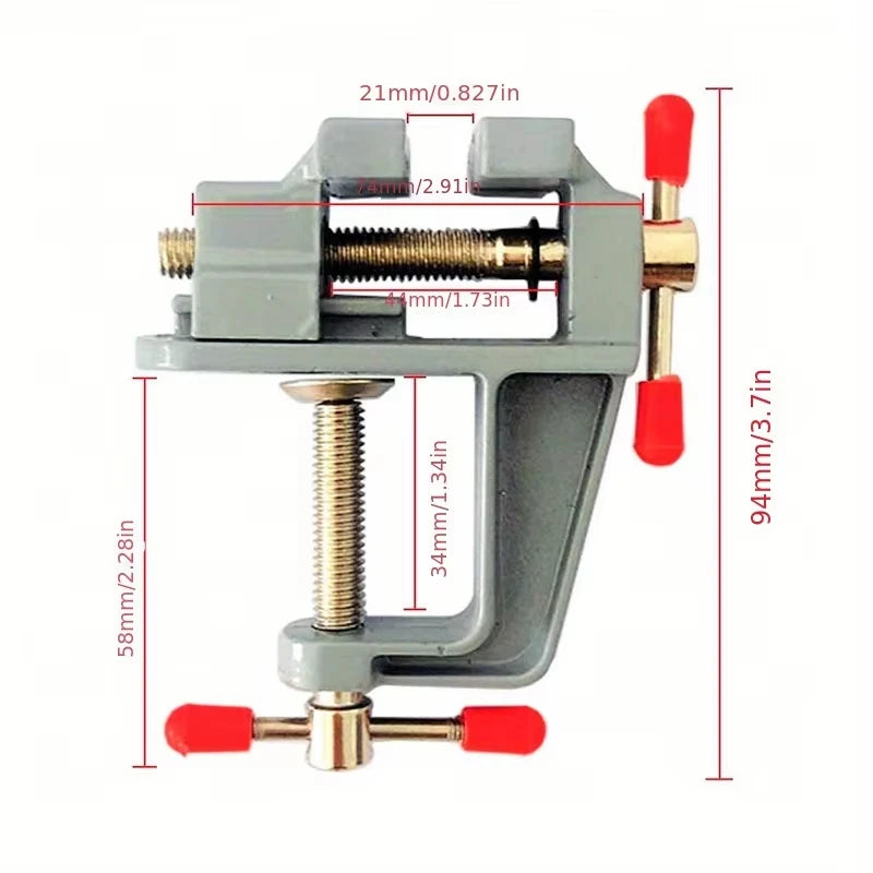 Menghină de banc mini multifuncțională de 3,5" din aluminiu, miniatură pentru bijutieri, clemă pentru hobby, menghină de masă cu fălci plate