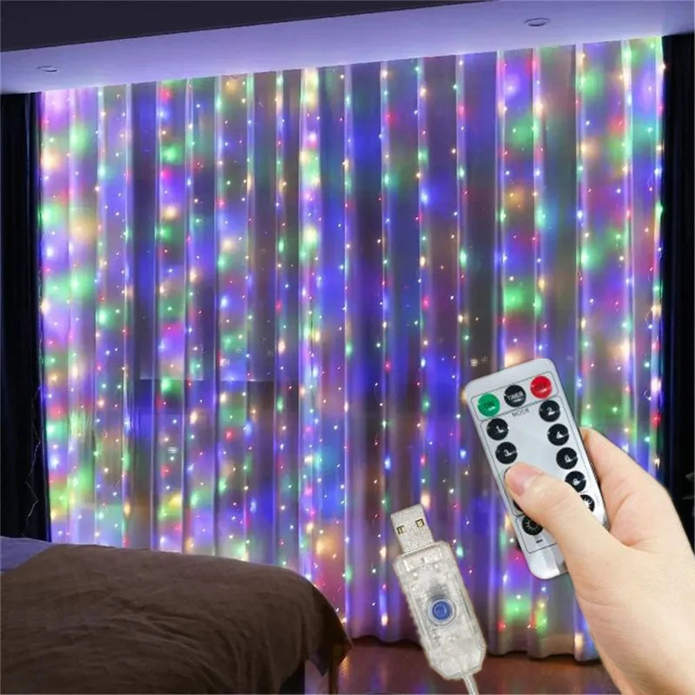 Instalație luminoasă tip perdea cu 8 moduri de iluminare, LED, cu mufă USB, pentru nuntă, Ziua Îndrăgostiților, Ramadan, EID Mubarak, decor interior pentru perdea