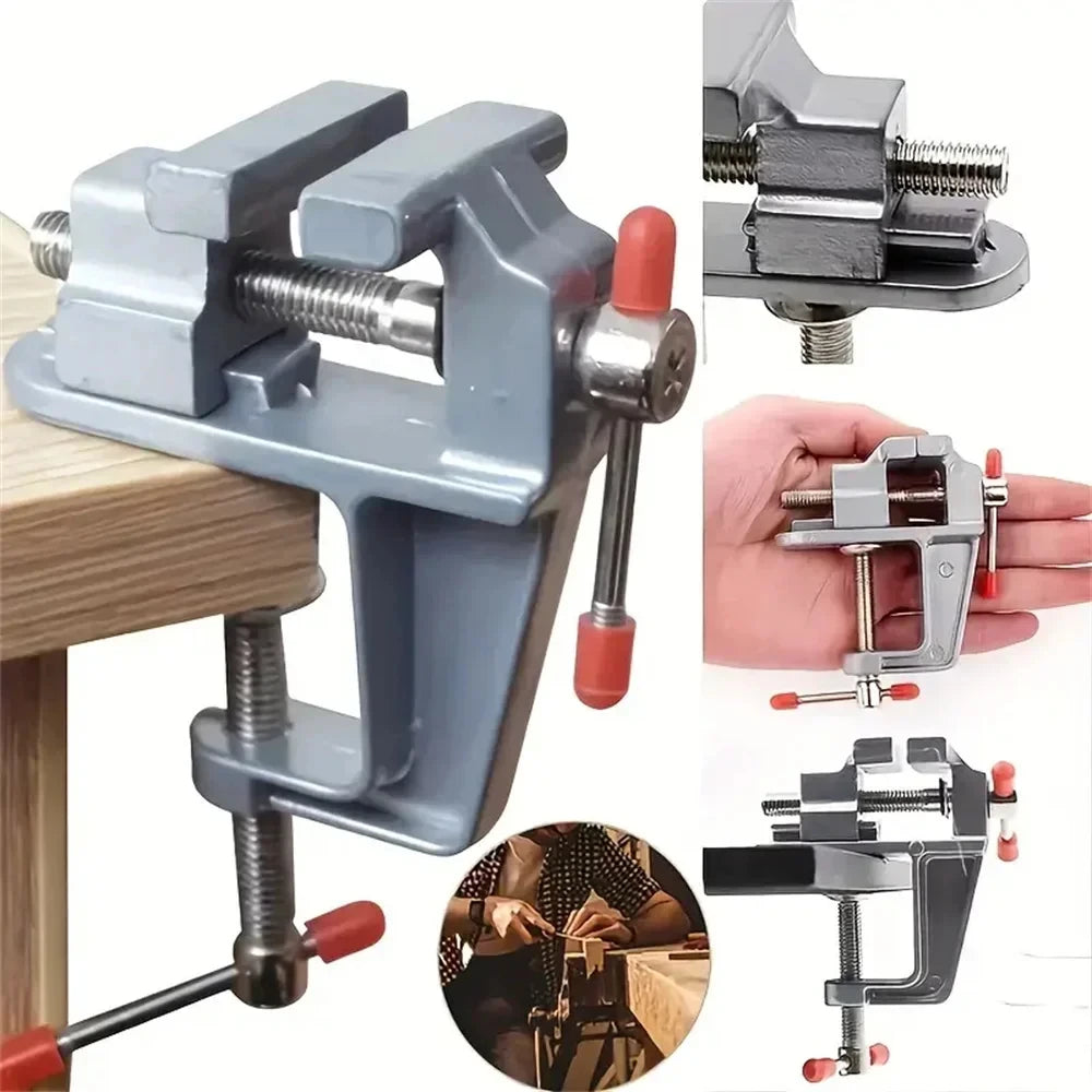 Menghină de banc mini multifuncțională de 3,5" din aluminiu, miniatură pentru bijutieri, clemă pentru hobby, menghină de masă cu fălci plate