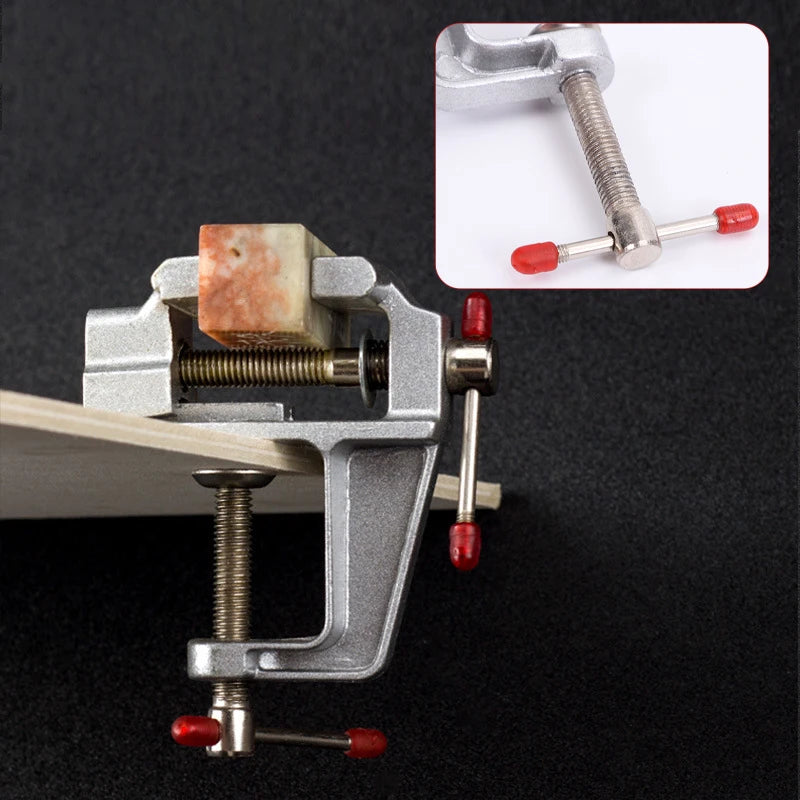Menghină de banc mini multifuncțională de 3,5" din aluminiu, miniatură pentru bijutieri, clemă pentru hobby, menghină de masă cu fălci plate
