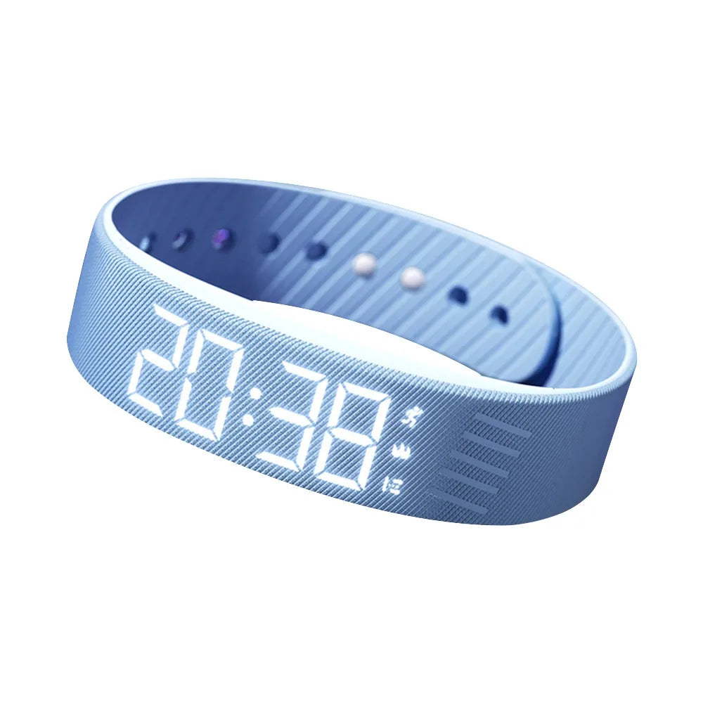 Ceas cu alarmă digital cu LED, brățară din silicon reglabilă cu funcție snooze, pedometru pentru alergare, alarmă cu vibrații și rezistent la apă