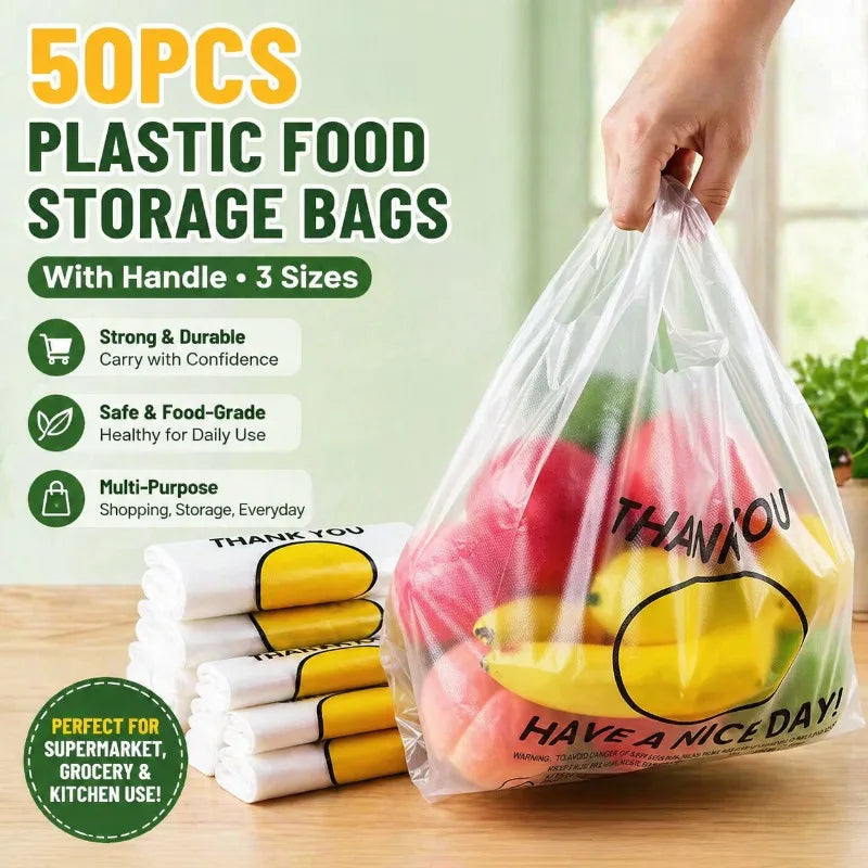 Plastic Food Storage Bags with Handle Supermarket Grocery Shopping Bag Useful Shopping Bag Kitchen Storage Basket