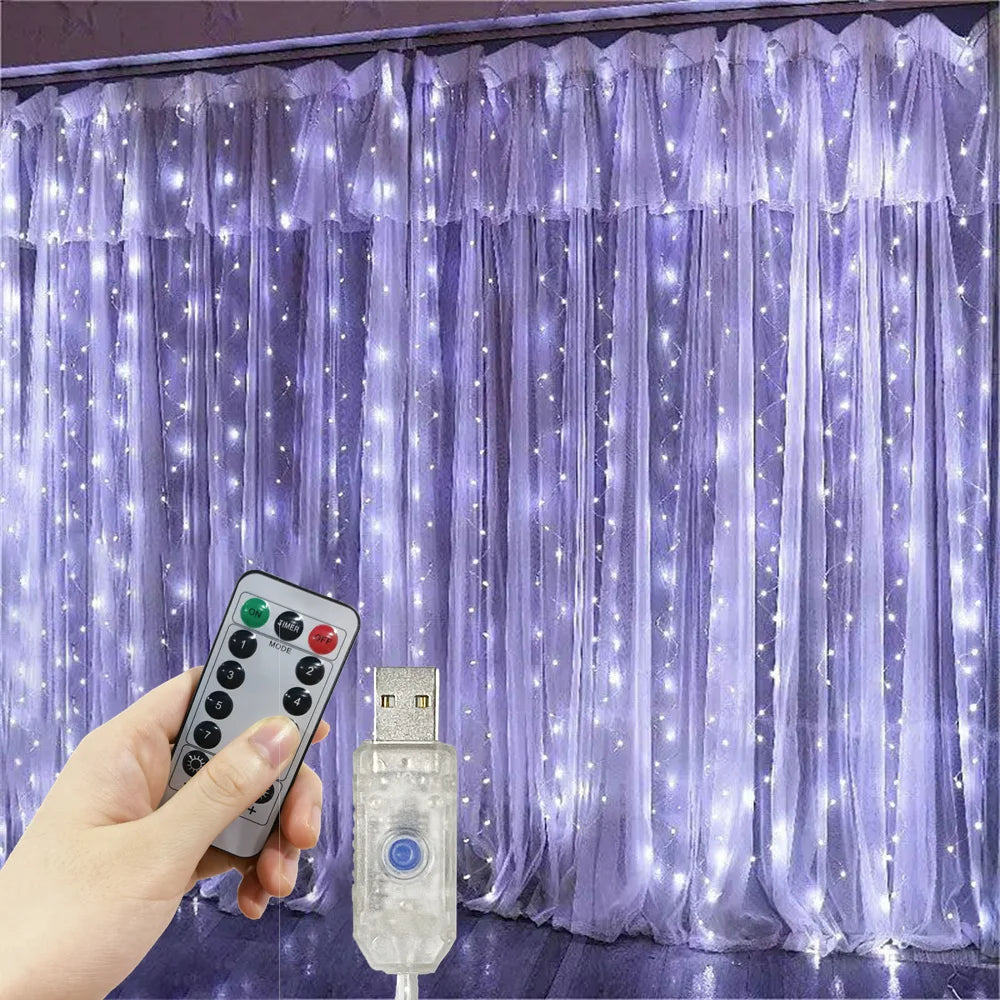 Instalație luminoasă tip perdea cu 8 moduri de iluminare, LED, cu mufă USB, pentru nuntă, Ziua Îndrăgostiților, Ramadan, EID Mubarak, decor interior pentru perdea