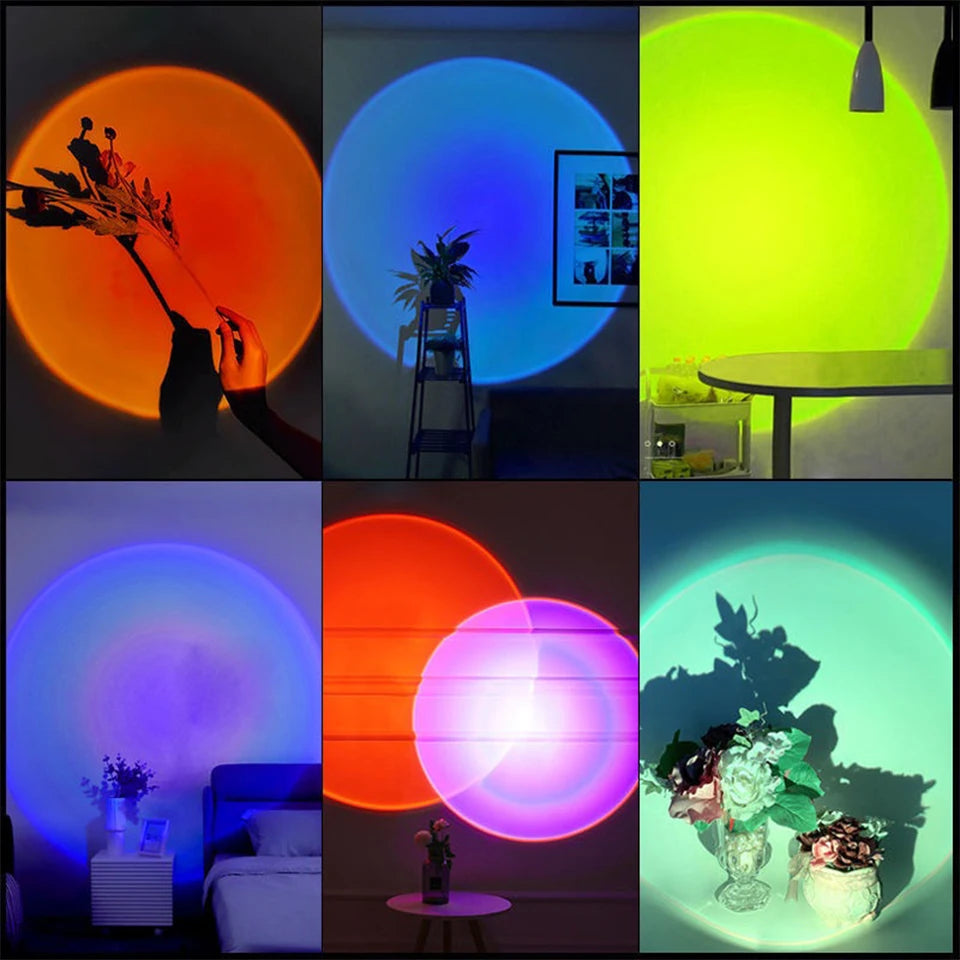 Lampă de apus USB, proiector LED de lumină de noapte, curcubeu, fotografie, lumină ambientală de perete, decor pentru dormitor, cadouri pentru casă