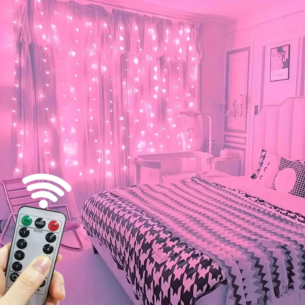 Instalație luminoasă tip perdea cu 8 moduri de iluminare, LED, cu mufă USB, pentru nuntă, Ziua Îndrăgostiților, Ramadan, EID Mubarak, decor interior pentru perdea