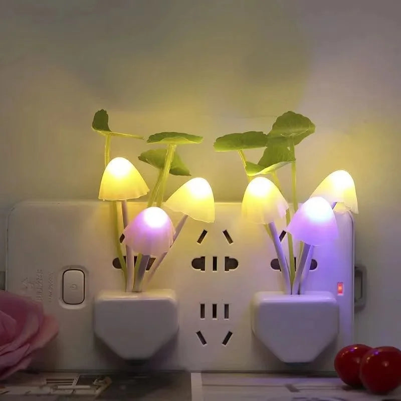 Novelty Mushroom Fungus Night Light EU & US Plug Light Sensor 220V 3 LED Colorful Mushroom Lamp Led Night Lights